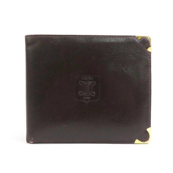 Auth CELINE Bifold Wallet Brown Leather/Goldtone - Picture 1 of 8